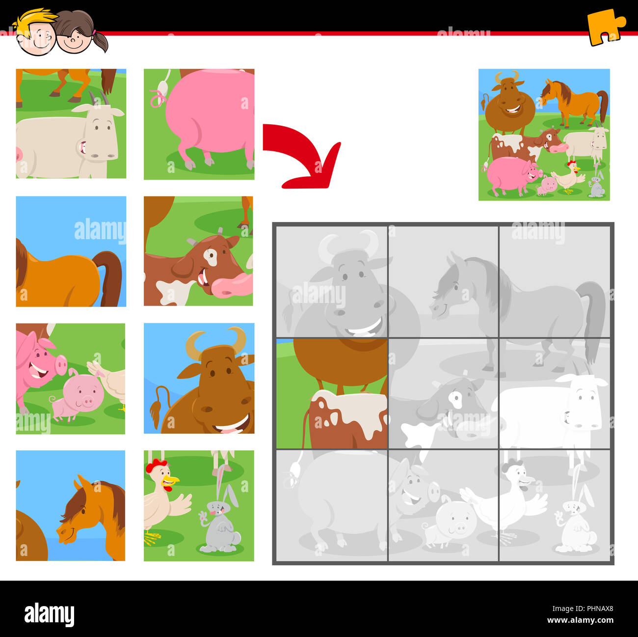 Cartoon cow jigsaw puzzle game hi-res stock photography and images - Alamy