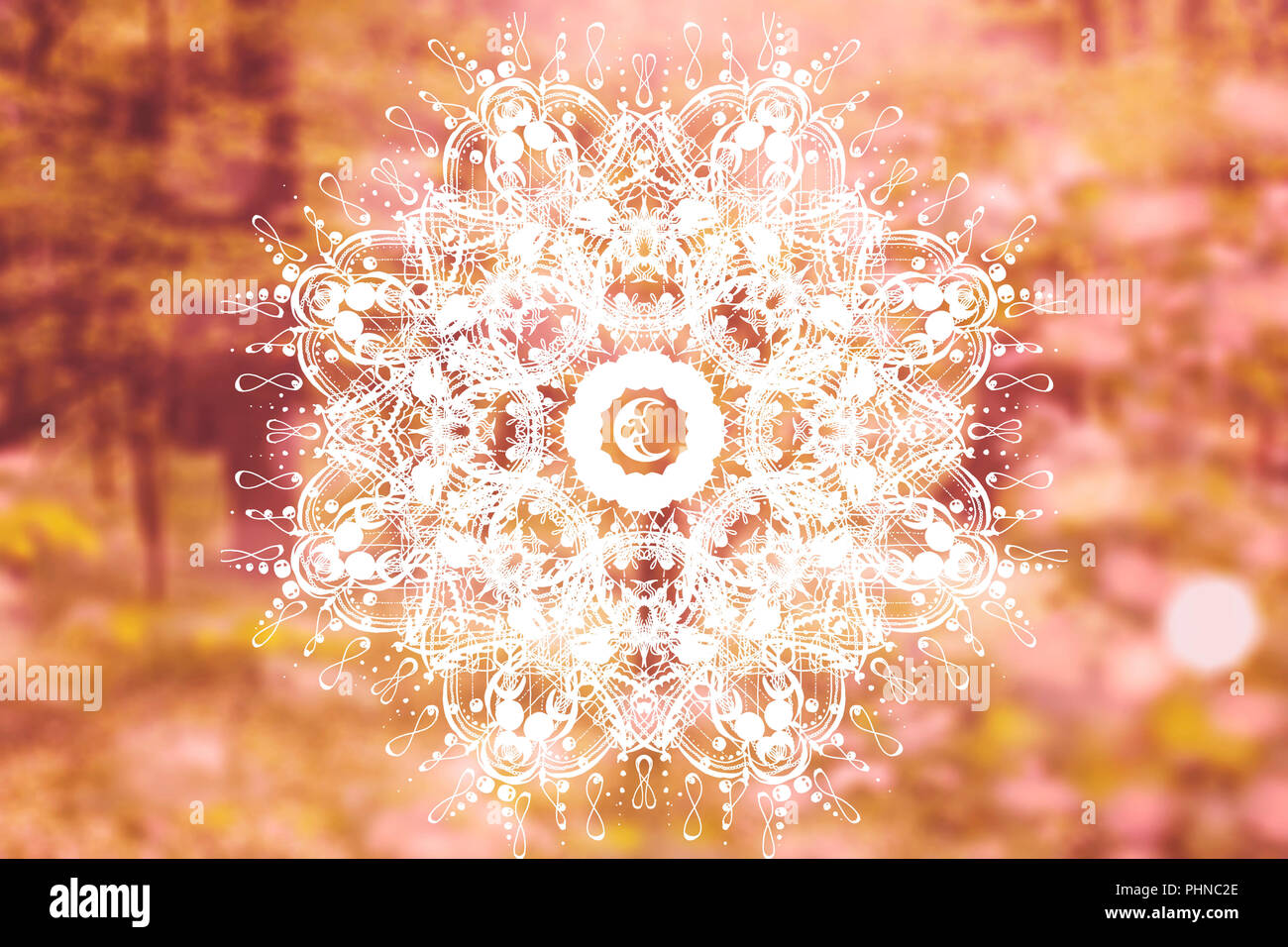 Abstract mandala with sacred geometry and spiritual symbols Stock Photo