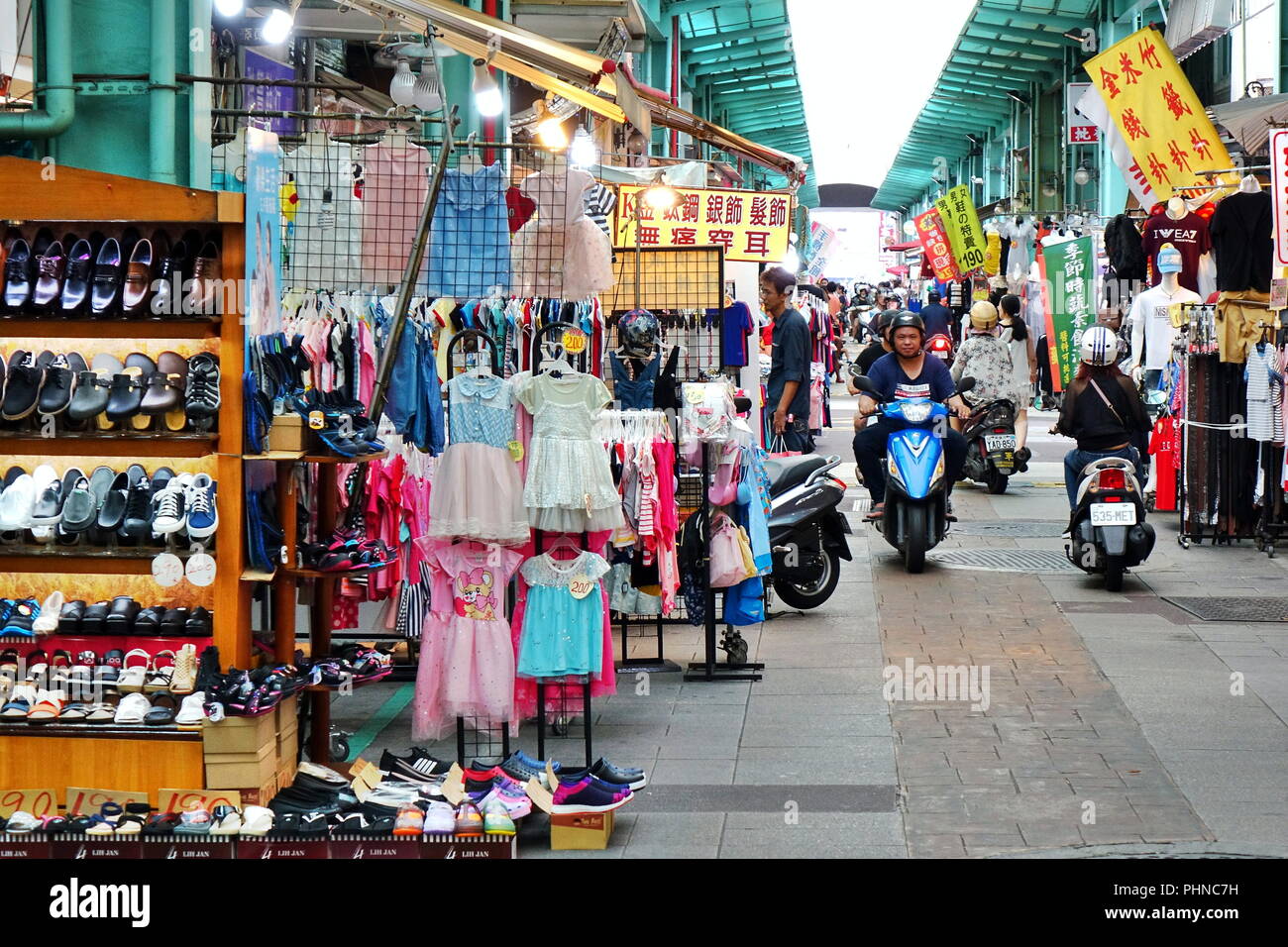 KAOHSIUNG, TAIWAN -- AUGUST 18, 2018: The Nan Hua tourist market sells mainly affordable clothing and shoes for cildren and young people. Stock Photo