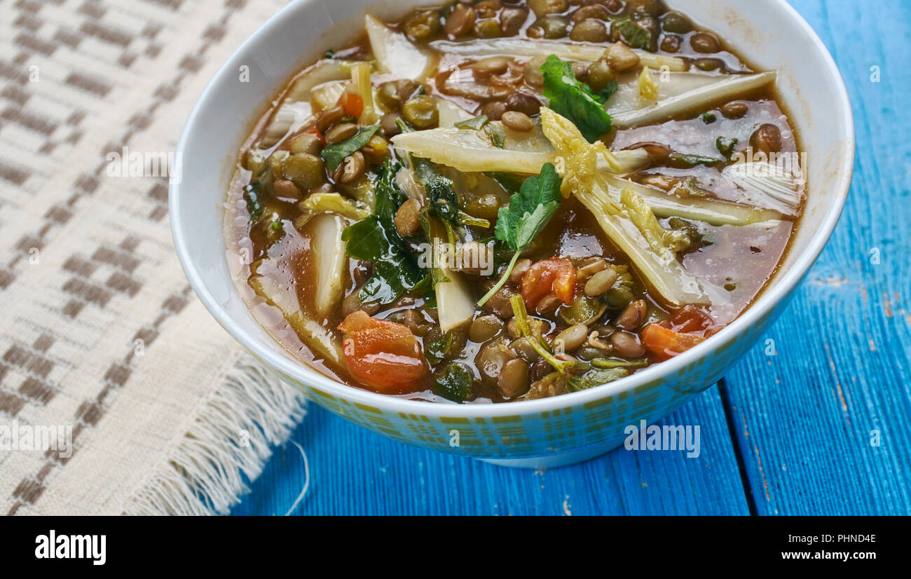 Mediterranean spicy spinach lentil soup Stock Photo