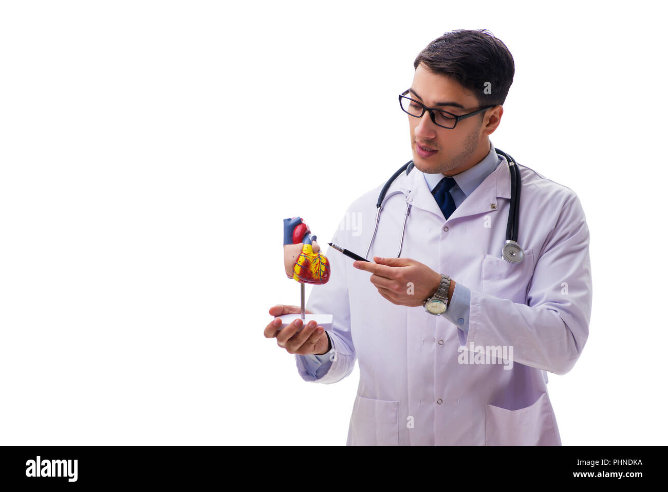 Young doctor with heart shape isolated on white Stock Photo - Alamy