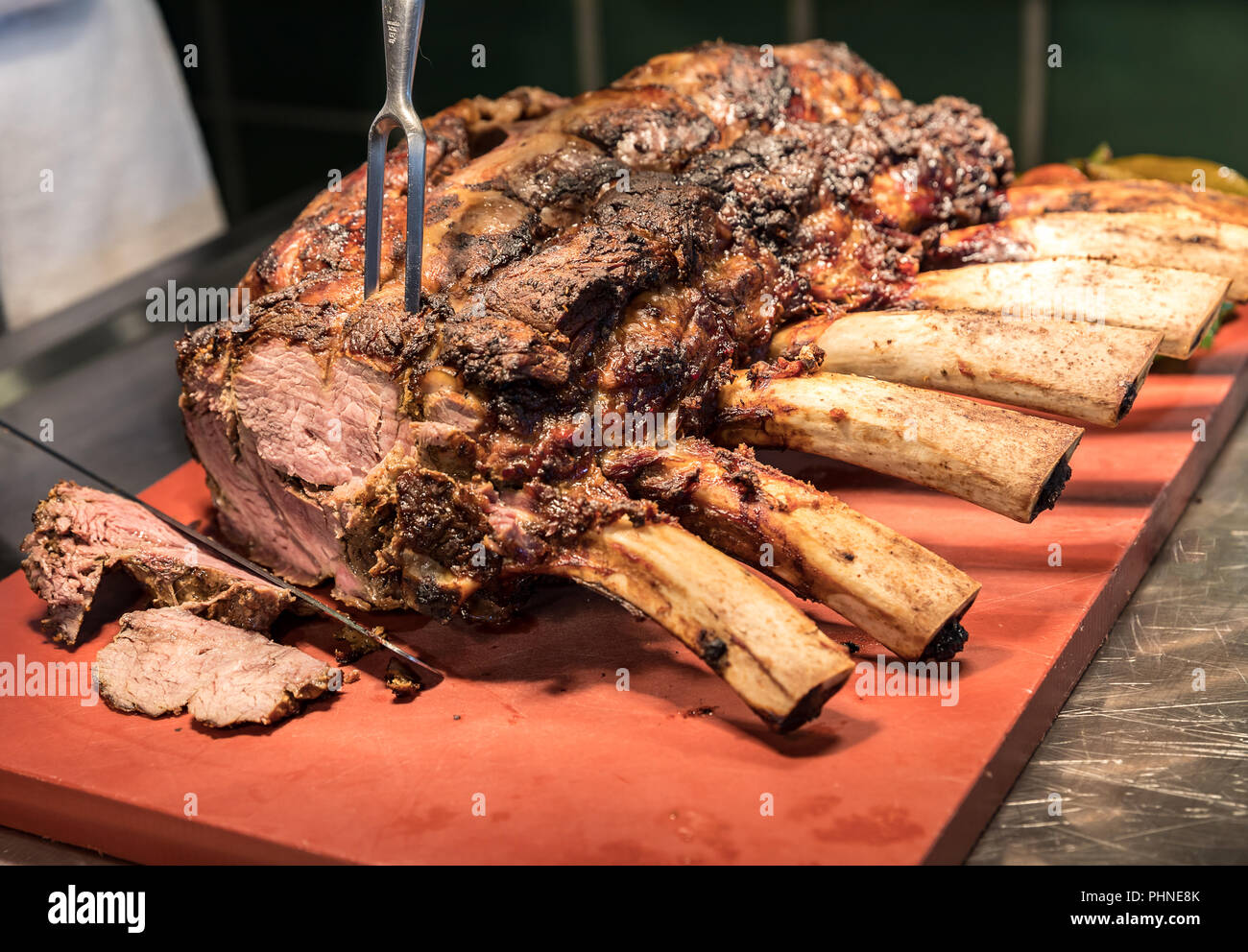 Chef carving beef Stock Photo Alamy