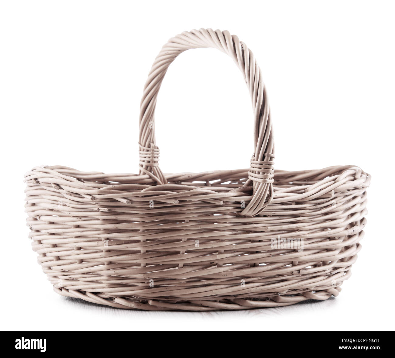 Empty wicker basket isolated on white background Stock Photo - Alamy