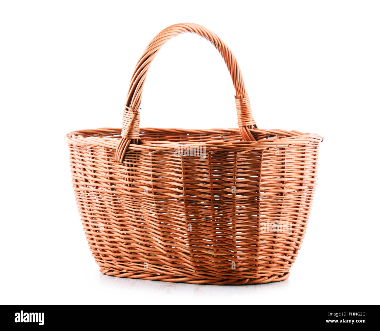 Empty wicker basket isolated on white Stock Photo