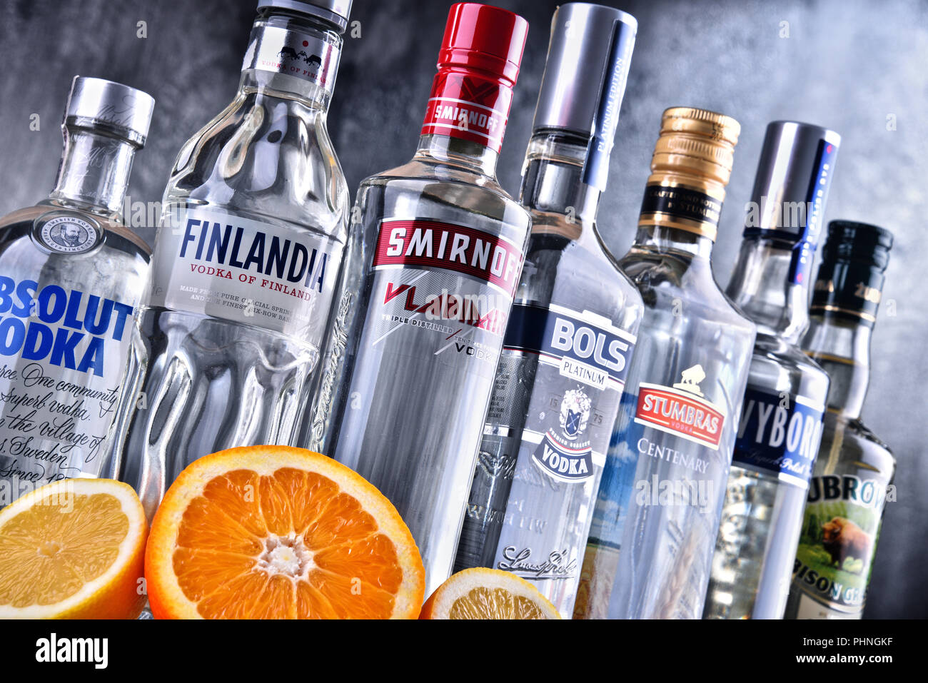 Bottles of several global brands of vodka Stock Photo Alamy