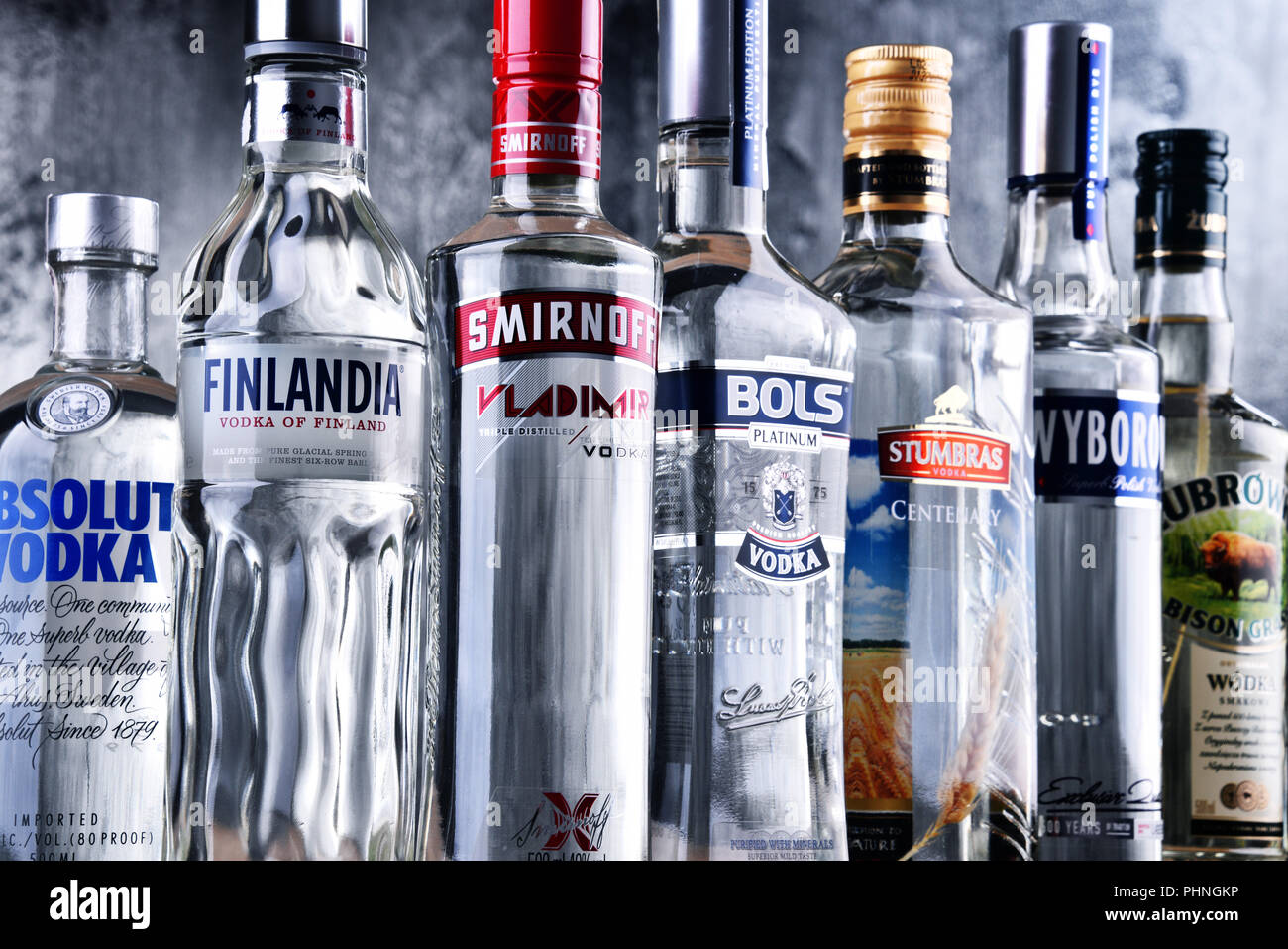 Bottles of several global brands of vodka Stock Photo - Alamy