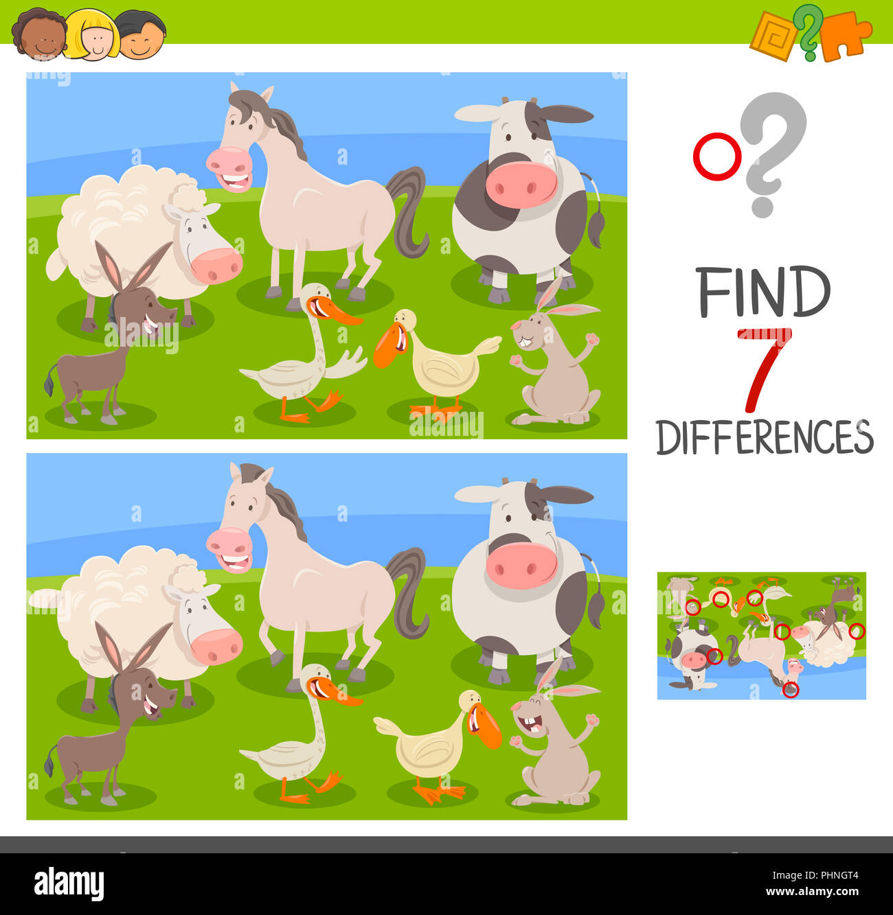 differences edu game with farm animals Stock Photo - Alamy