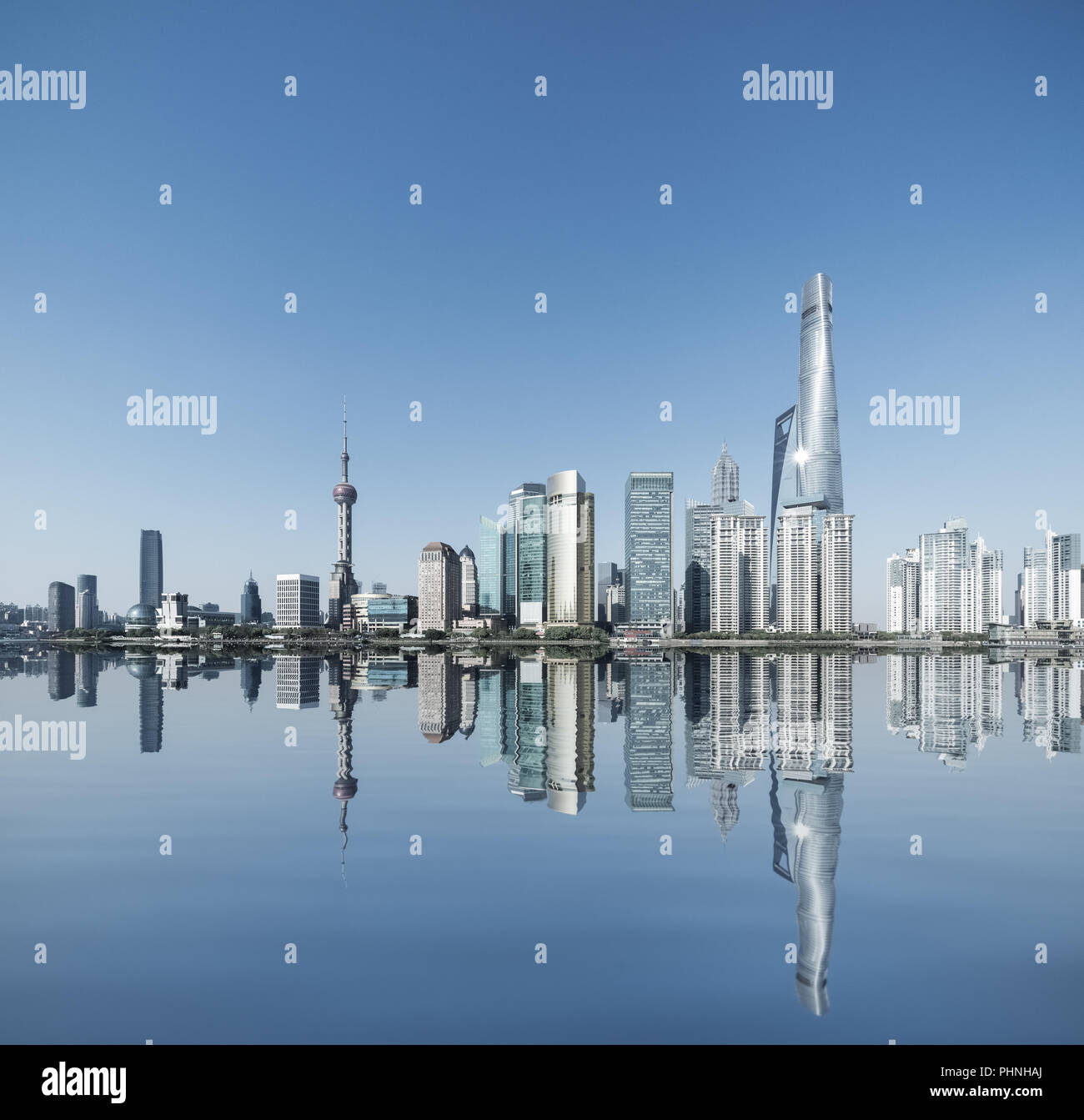 shanghai skyline and reflection Stock Photo