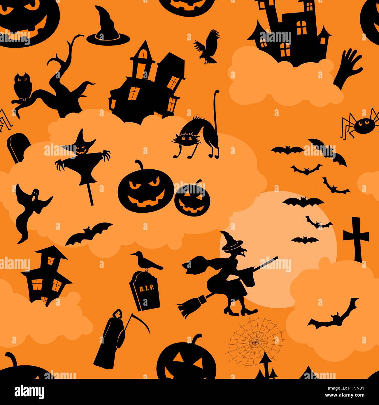 Halloween seamless patterns. Holiday design. Vector illustration Stock ...