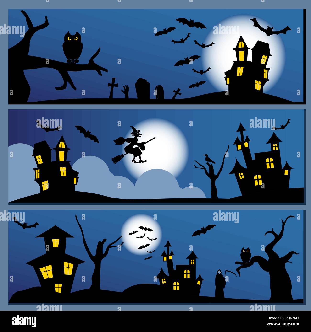Set of Halloween banner. Holiday design. Vector illustration Stock ...
