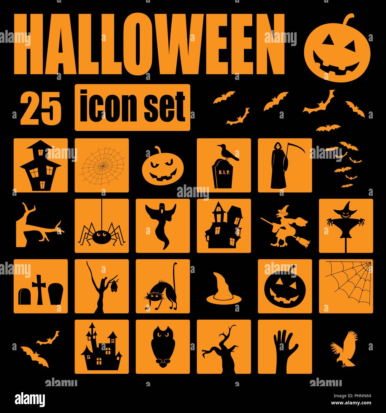Halloween icon set. Holiday design. Vector illustration Stock Vector