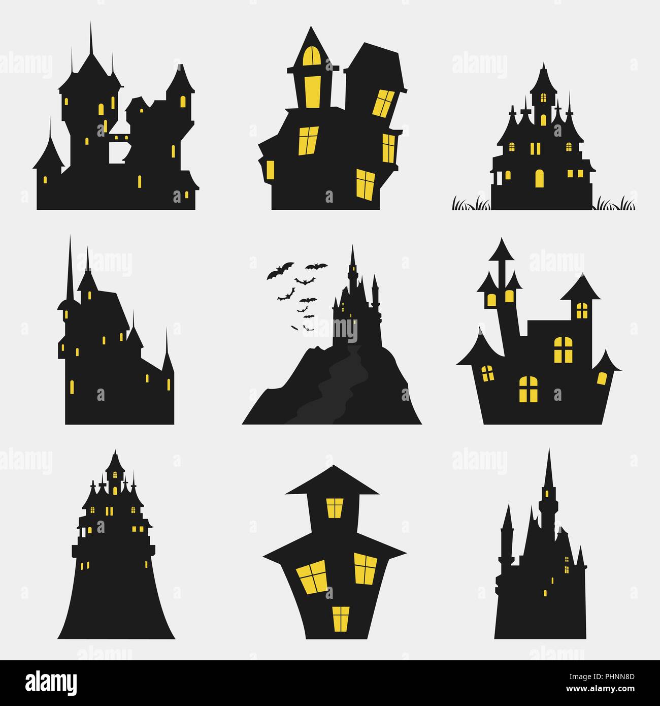Misterious house in the dark night. Halloween holiday. Flat icons. Vector illustration Stock Vector