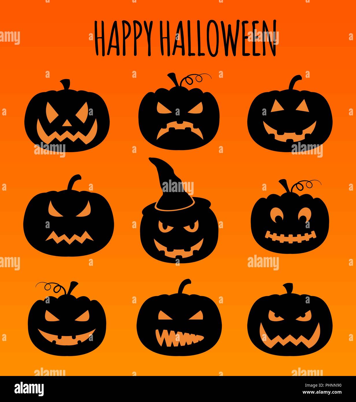 Halloween pumpkins set. Graphic template. Flat icons. Vector illustration Stock Vector