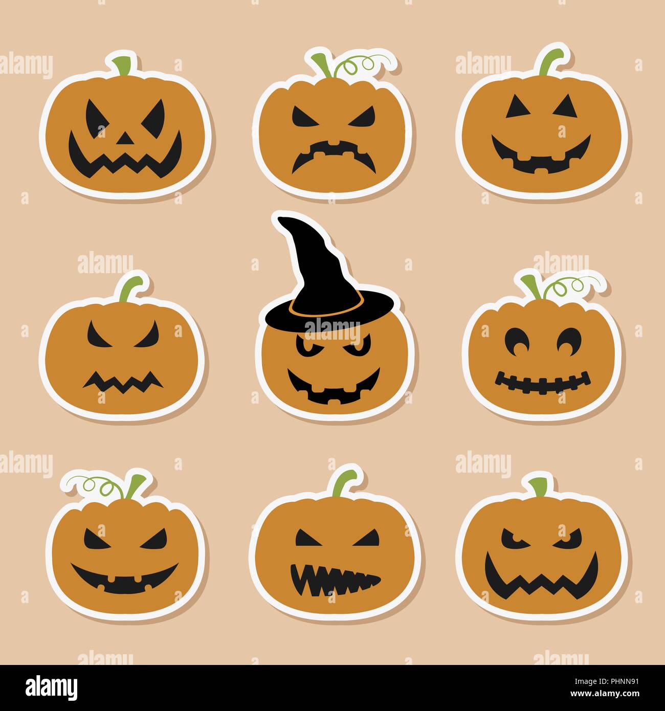Halloween pumpkins set. Graphic template. Flat icons. Vector illustration Stock Vector