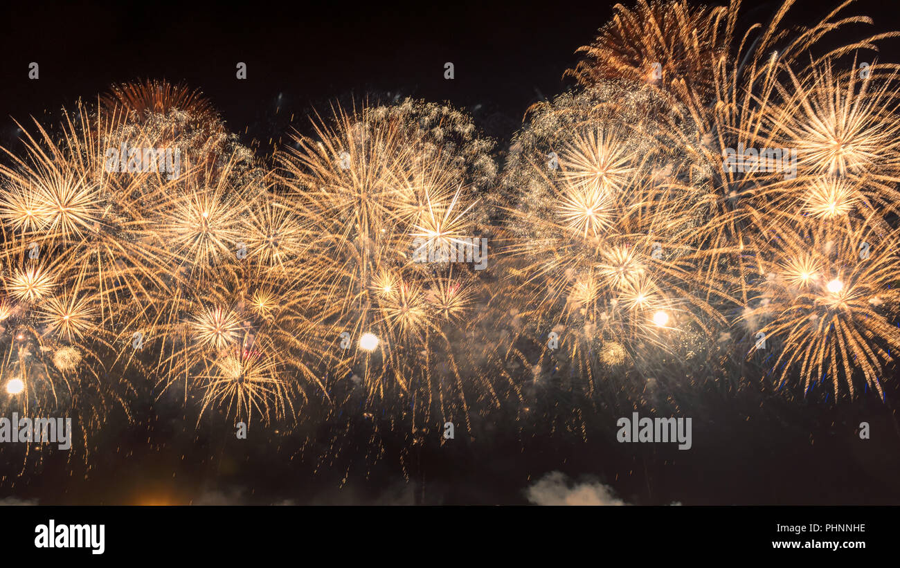 Golden fireworks display Stock Photo Alamy