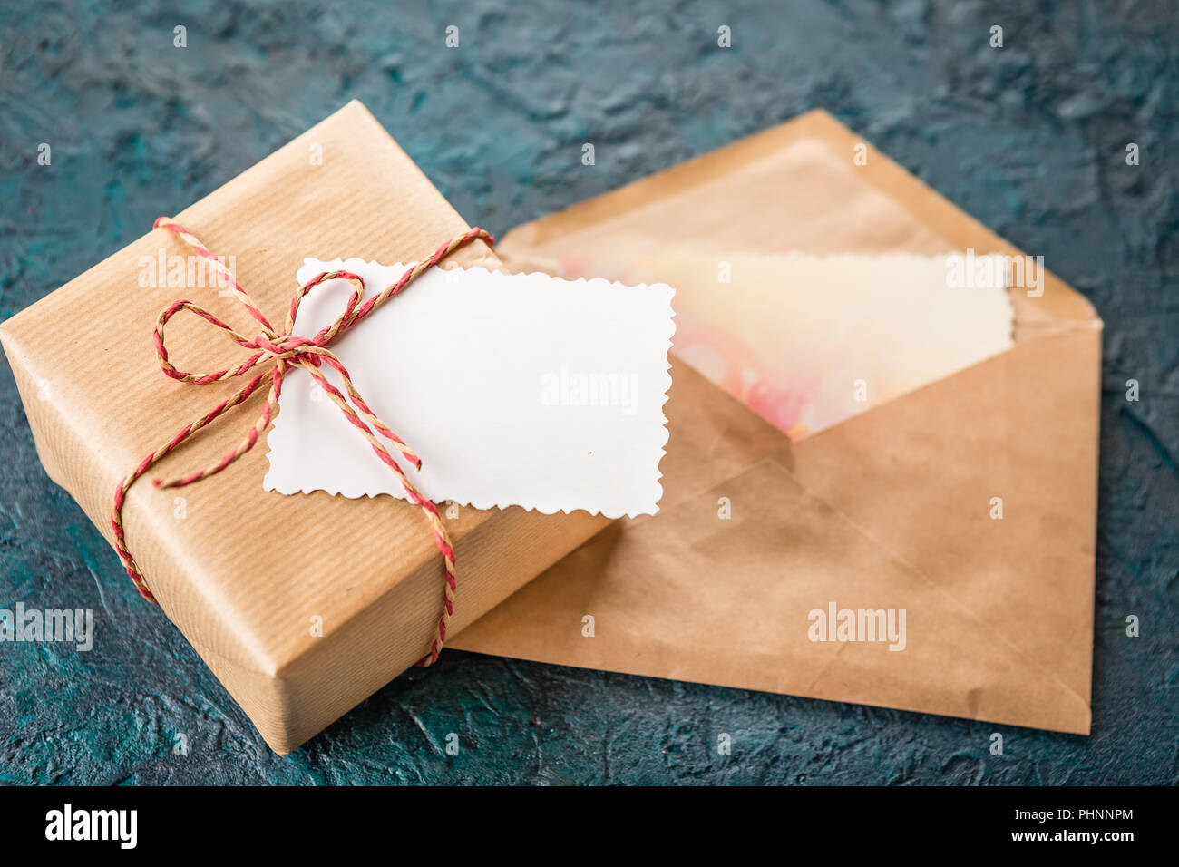 Gift box and a greeting card Stock Photo Alamy