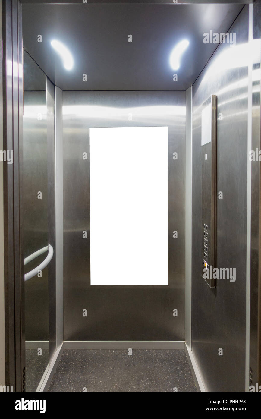 Download Mock Up Vertical Poster Media Template Frame Hanging On The Wall In Elevator Lift Stock Photo Alamy