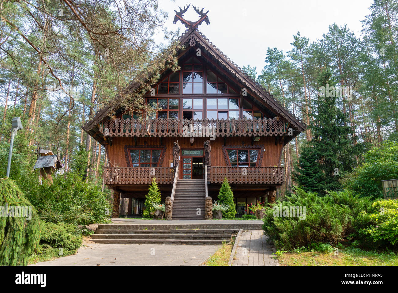 DRUSKININKAI, LITHUANIA - August 19, 2018: Museum Forest echo - Girios aidas. Druskininkai, Lithuania. The museum's expositions tell about nature of Lithuania - birds, insects, plants Stock Photo