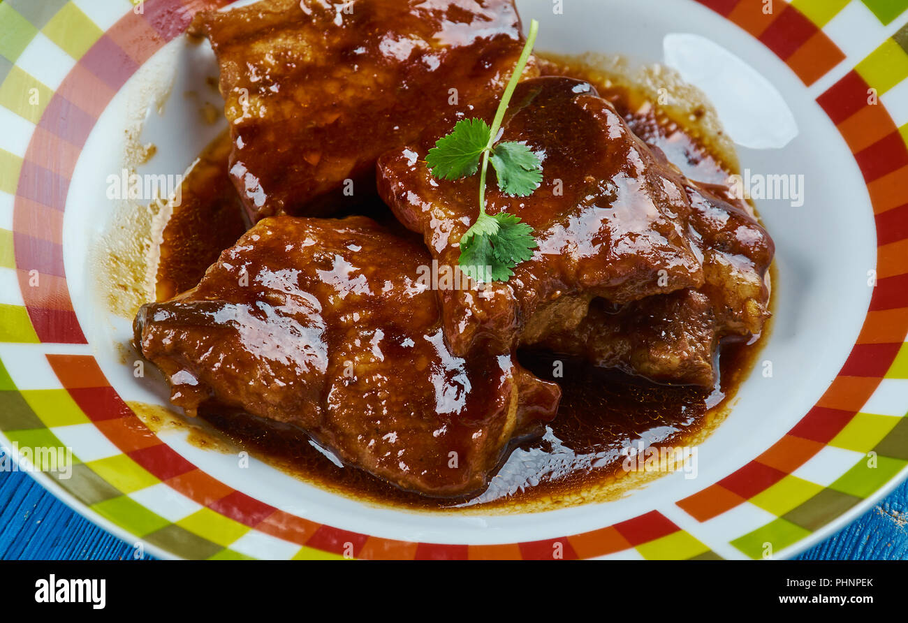 Red Wine Caramelized Pork Belly Stock Photo Alamy