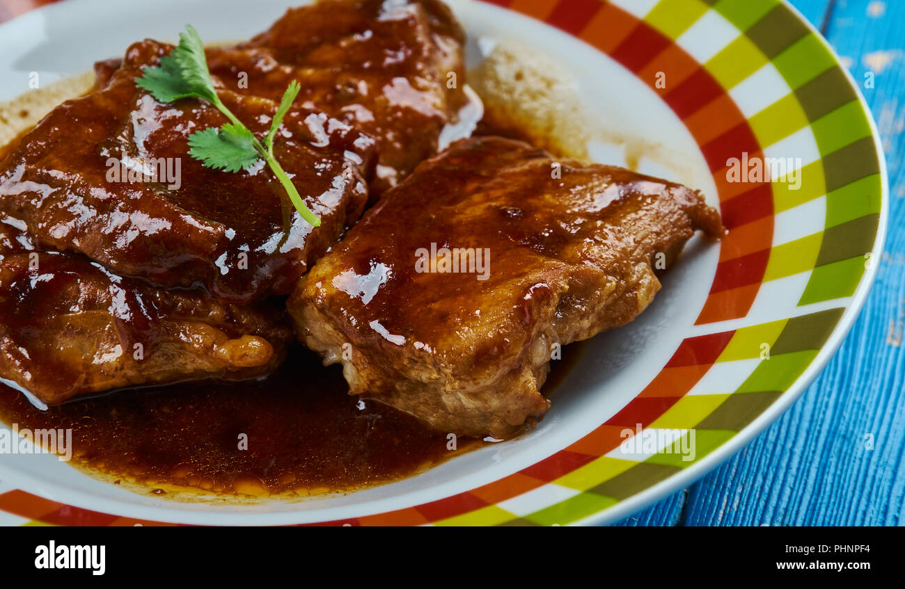 Red Wine Caramelized Pork Belly Stock Photo Alamy