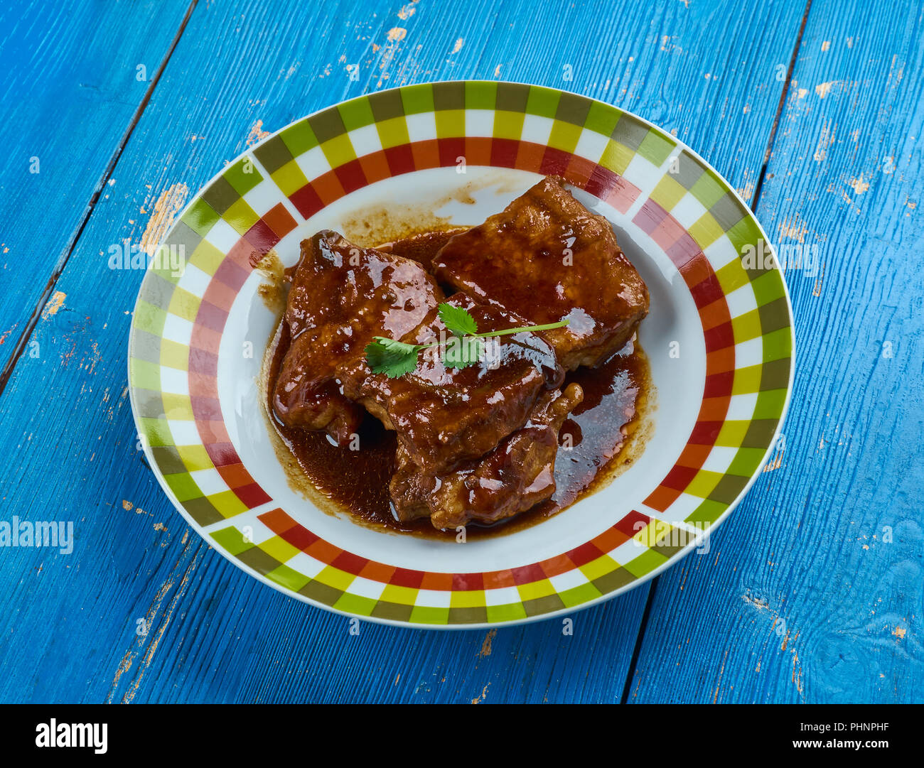 Red Wine Caramelized Pork Belly Stock Photo Alamy