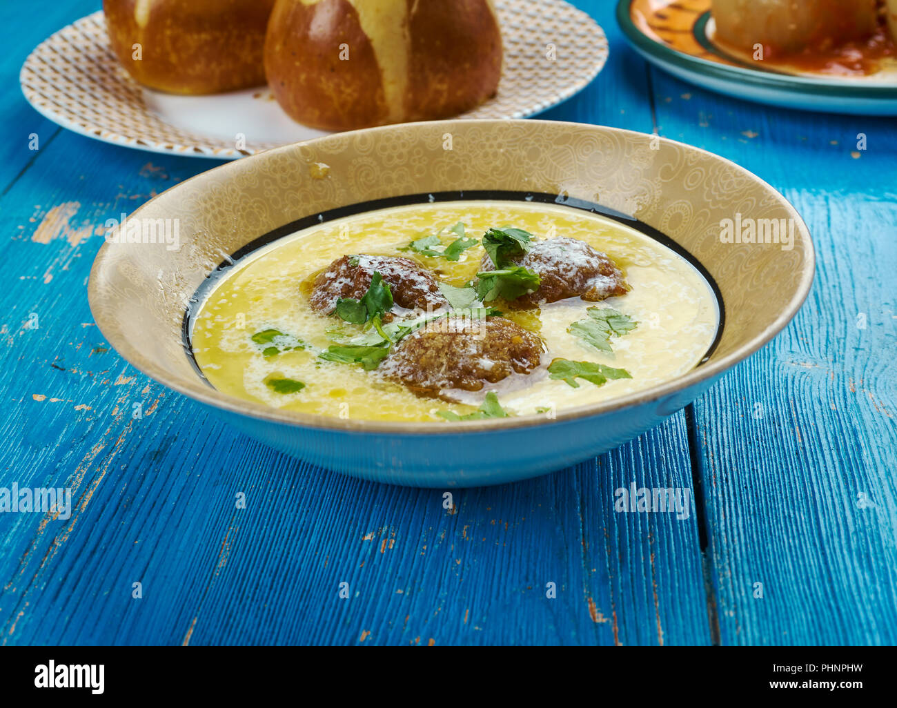 Traditional Greek Meatball Soup Stock Photo Alamy