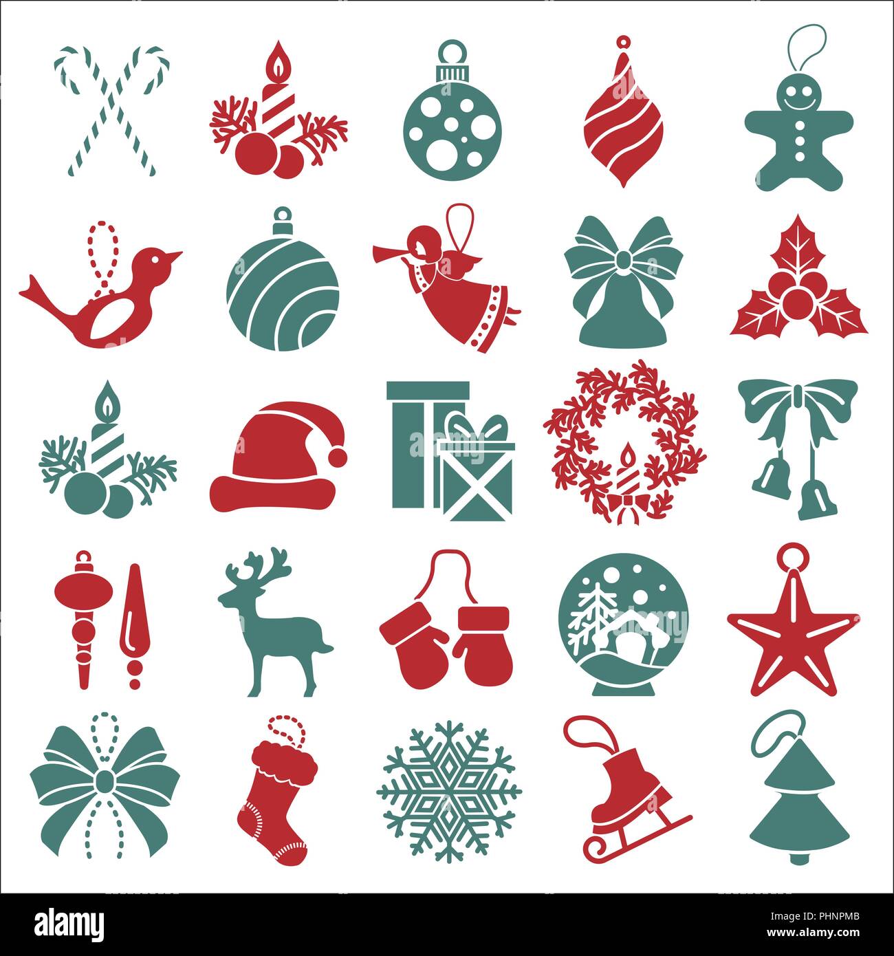 Christmas, New Year holidays icon big set. Flat style collection. Vector illustration Stock Vector