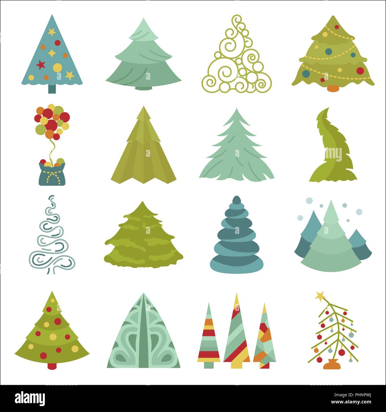 Christmas tree icon set. Flat isolated design. New year winter ...
