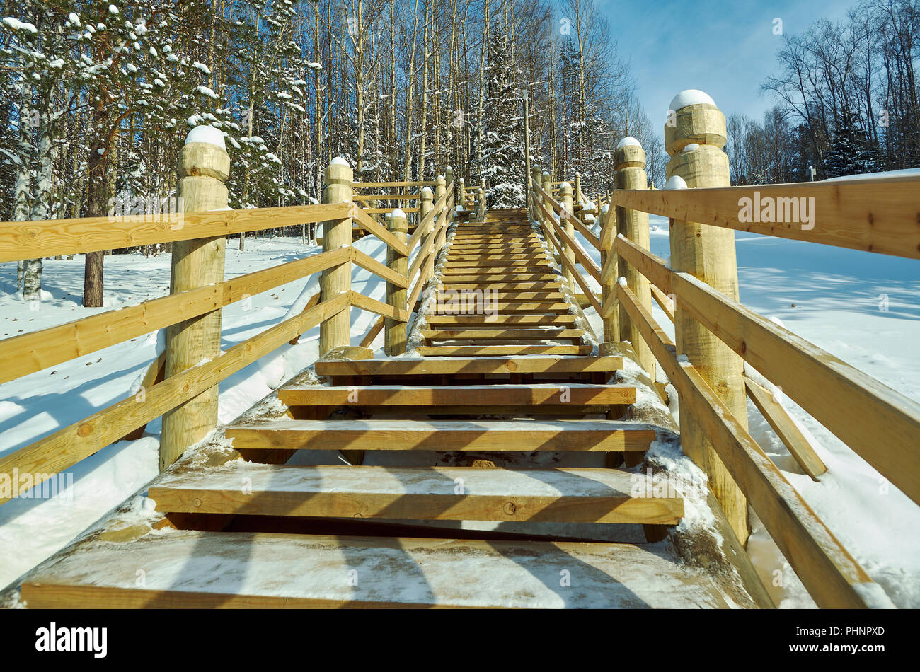Russian Traditional wooden gangway Stock Photo
