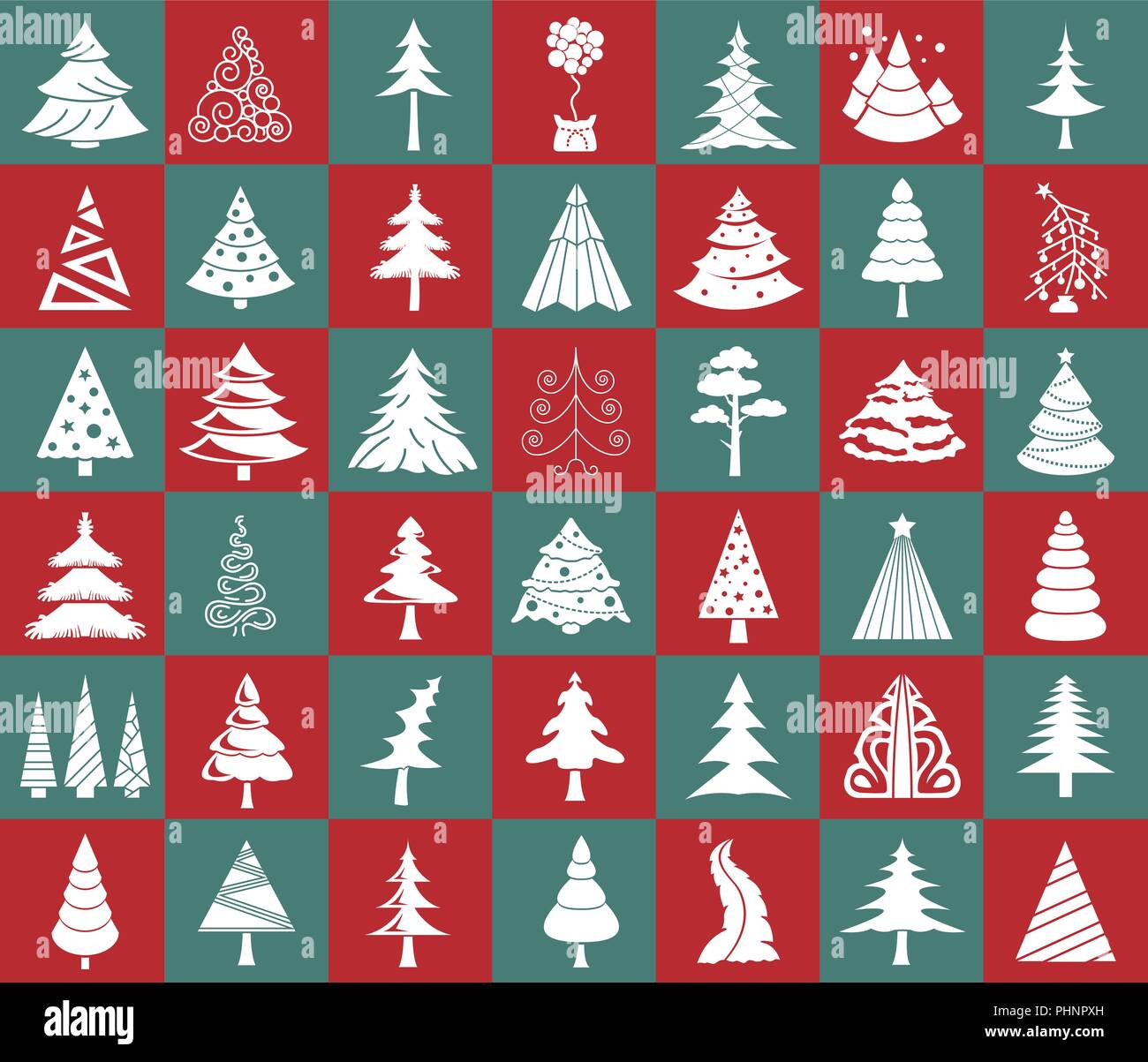 Christmas tree icon set. Flat monochrome isolated design. New year ...