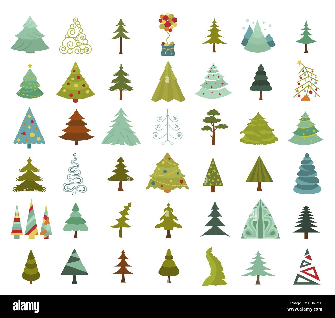 Christmas tree icon set. Flat isolated design. New year winter ...