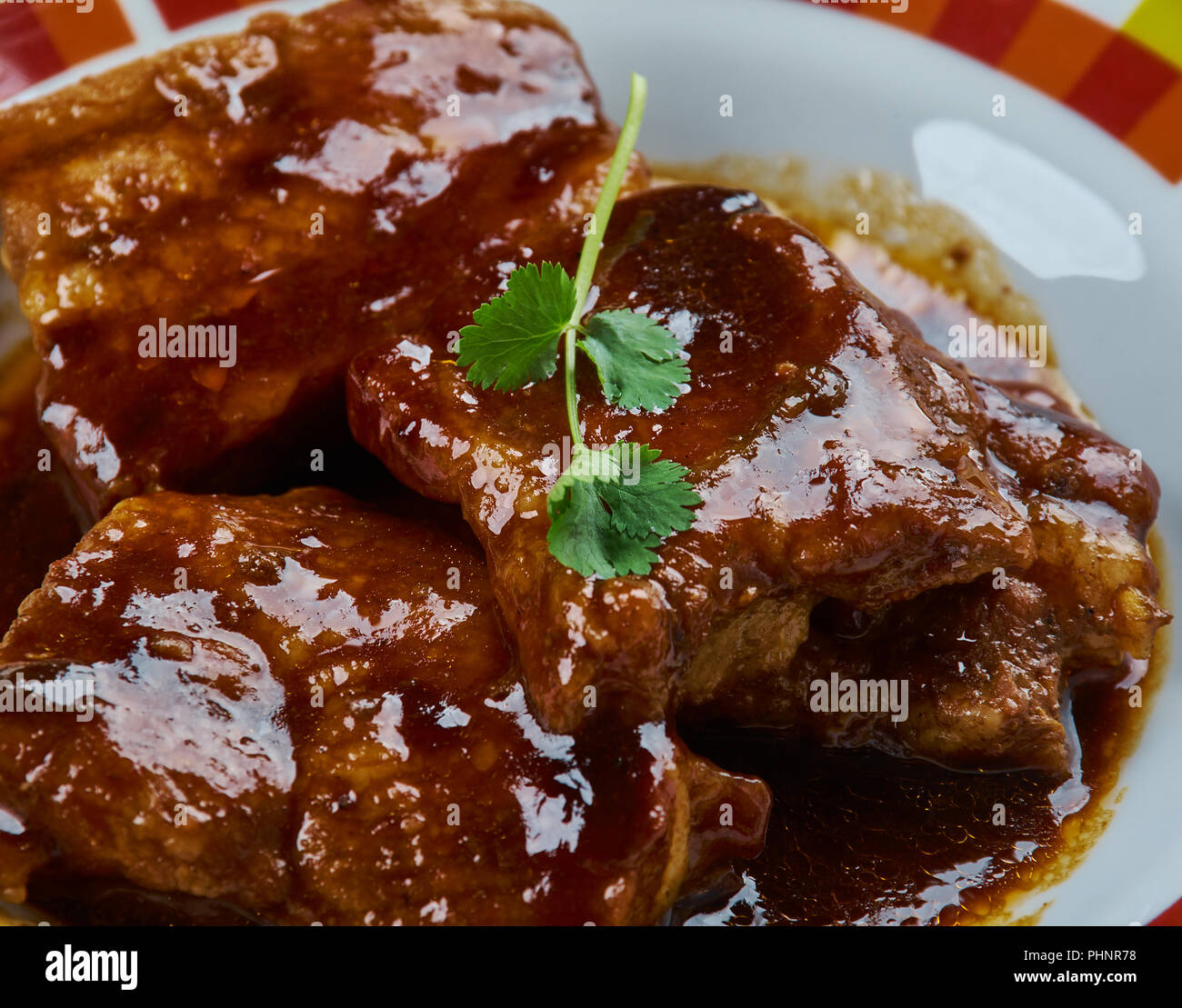 Red Wine Caramelized Pork Belly Stock Photo Alamy