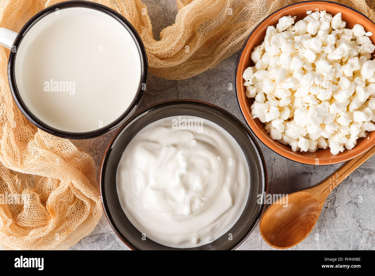 Granulated Cottage Cheese And Sour Cream Stock Photo 217452914