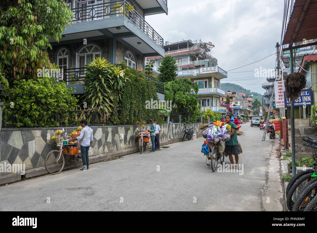 Pokhara, Nepal – 11.04.2018: Mobile trading with bikes 11 April 2018 Pokhara, Nepal. Stock Photo