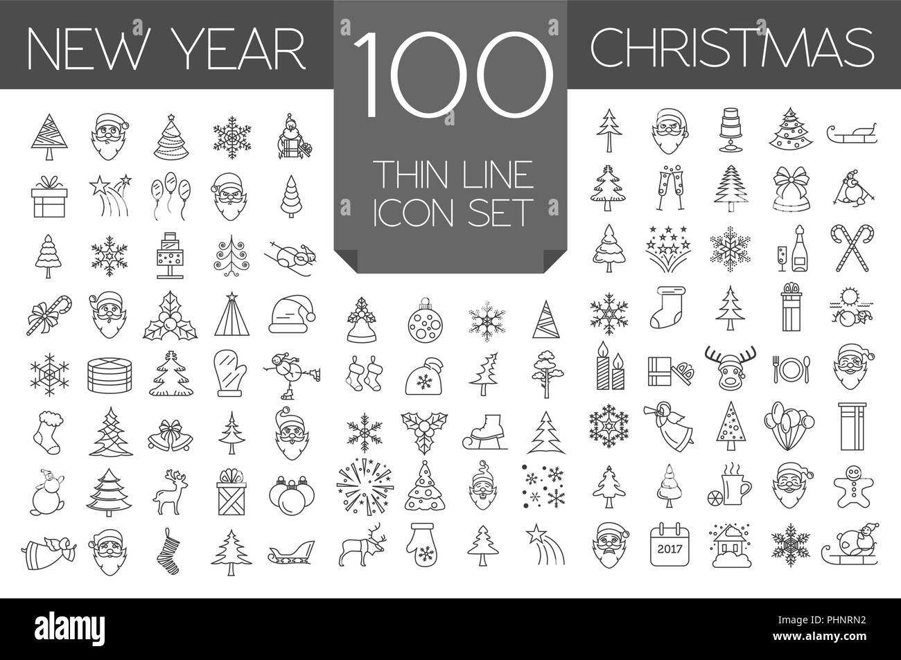 Christmas New Year Holidays Icon Big Set Thin Line Version Flat Style Collection Vector 