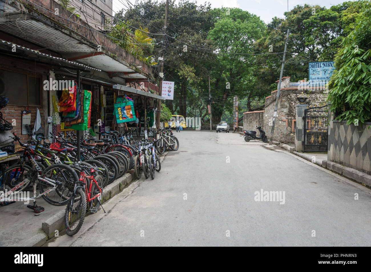 Pokhara, Nepal – 11.04.2018: bike rental 11 April  2018 Pokhara, Nepal. Stock Photo