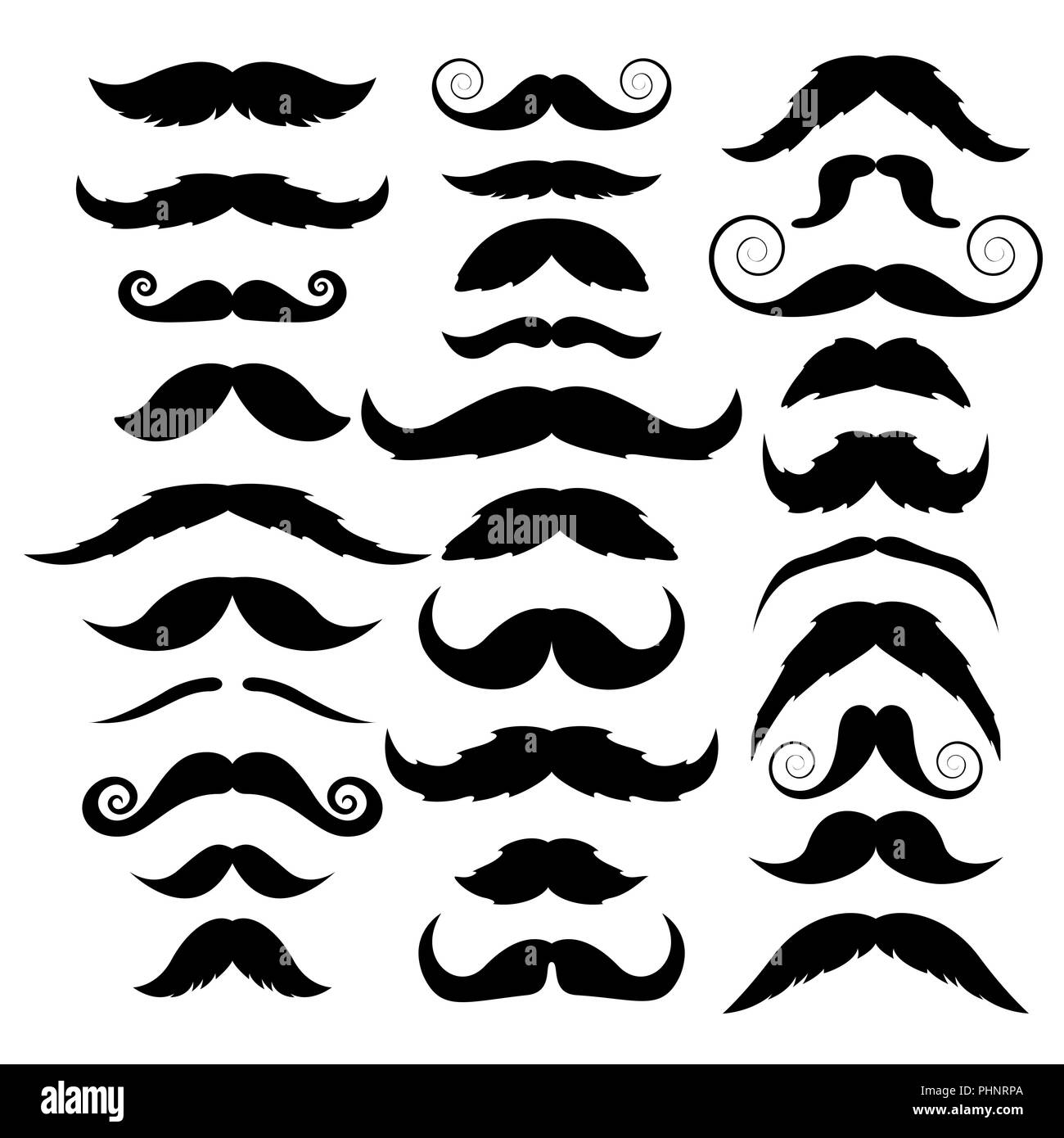 Set of mustache on white background. Stock Vector