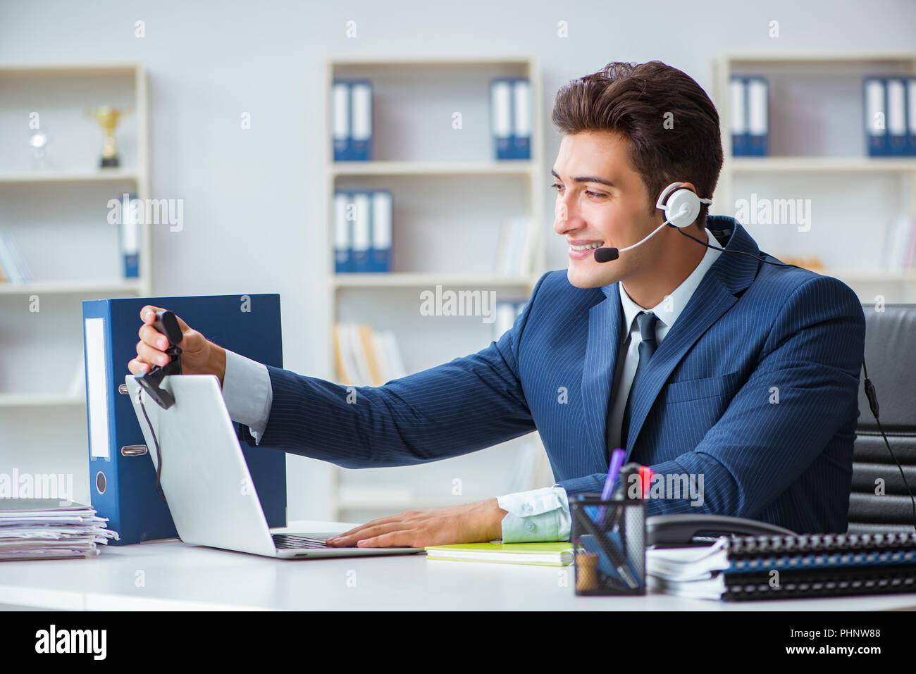 Young Help Desk Operator Working In Office Stock Photo 217454392