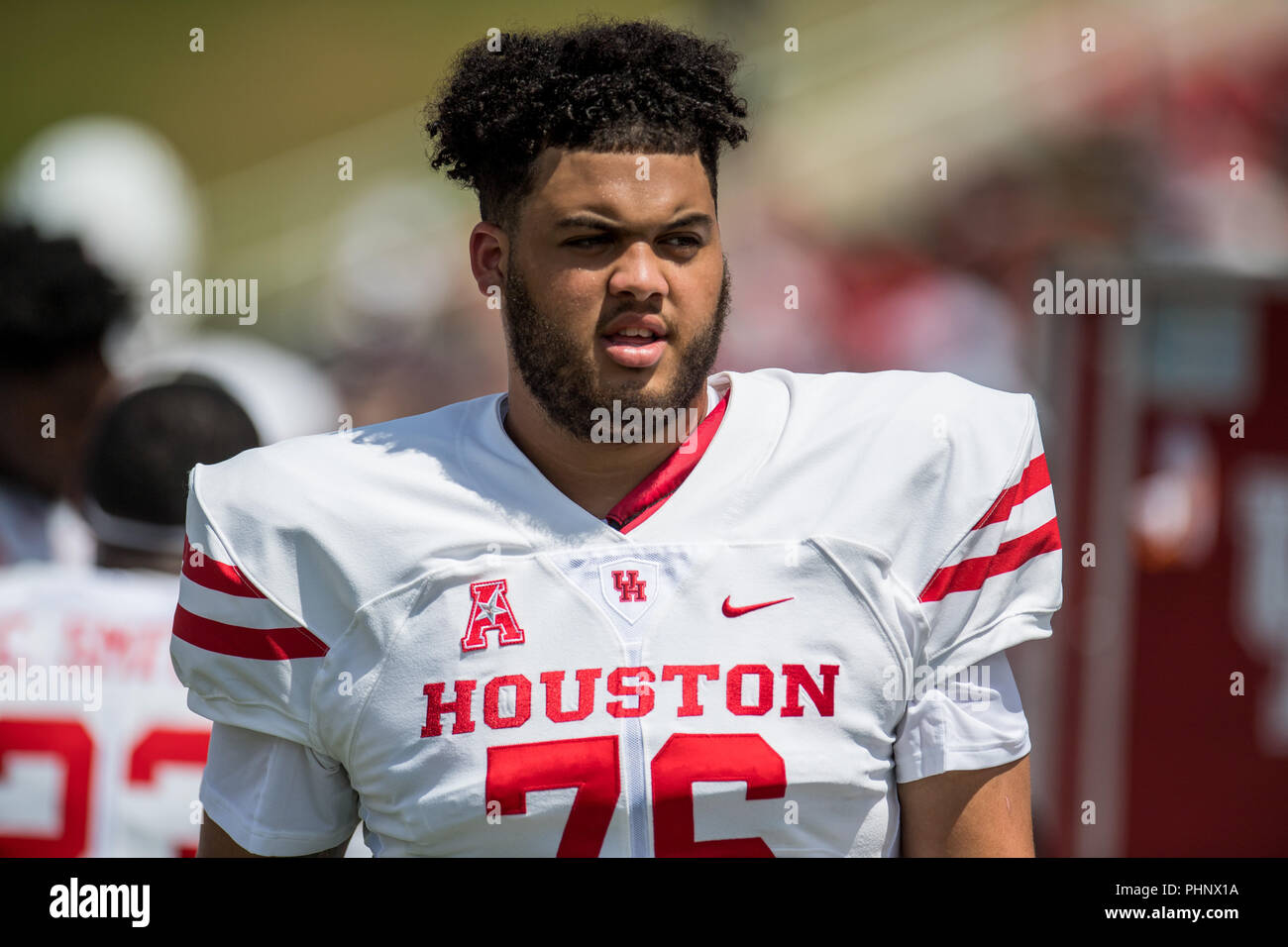 Houston, TX, USA. 1st Sep, 2018. Houston Cougars offensive lineman Kameron Eloph (76) during the 2nd quarter of an NCAA football game between the Houston Cougars and the Rice Owls at Rice Stadium in Houston, TX. Houston won the game 45 to 27.Trask Smith/CSM/Alamy Live News Stock Photo