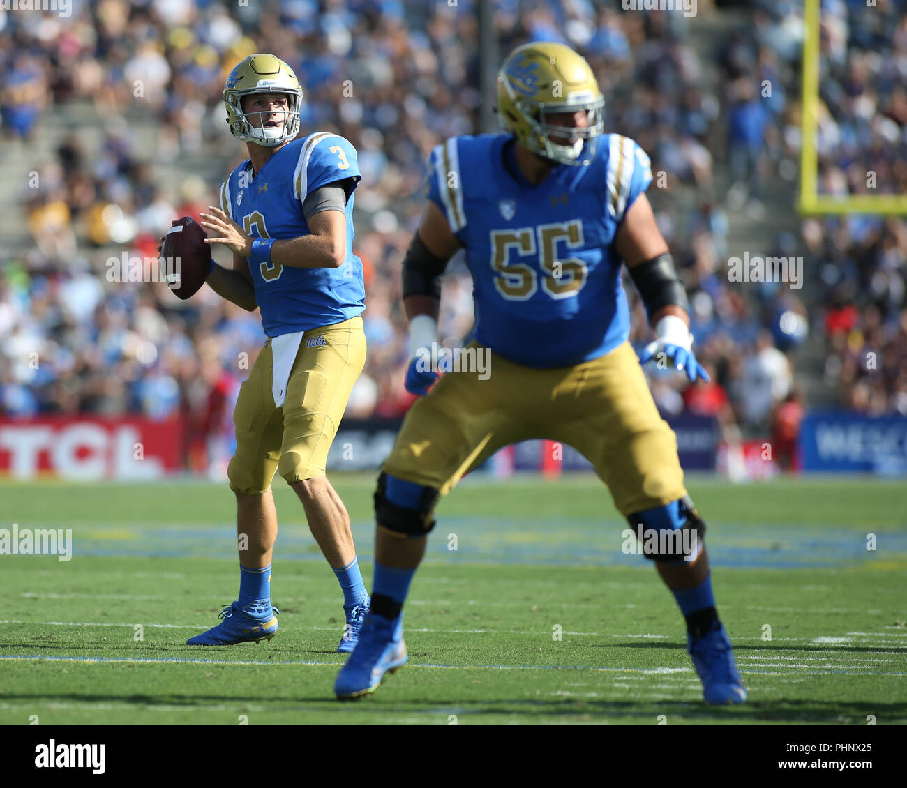 Pasadena CA. 1st Sep, 2018. UCLA Bruins quarterback Wilton Speight 3