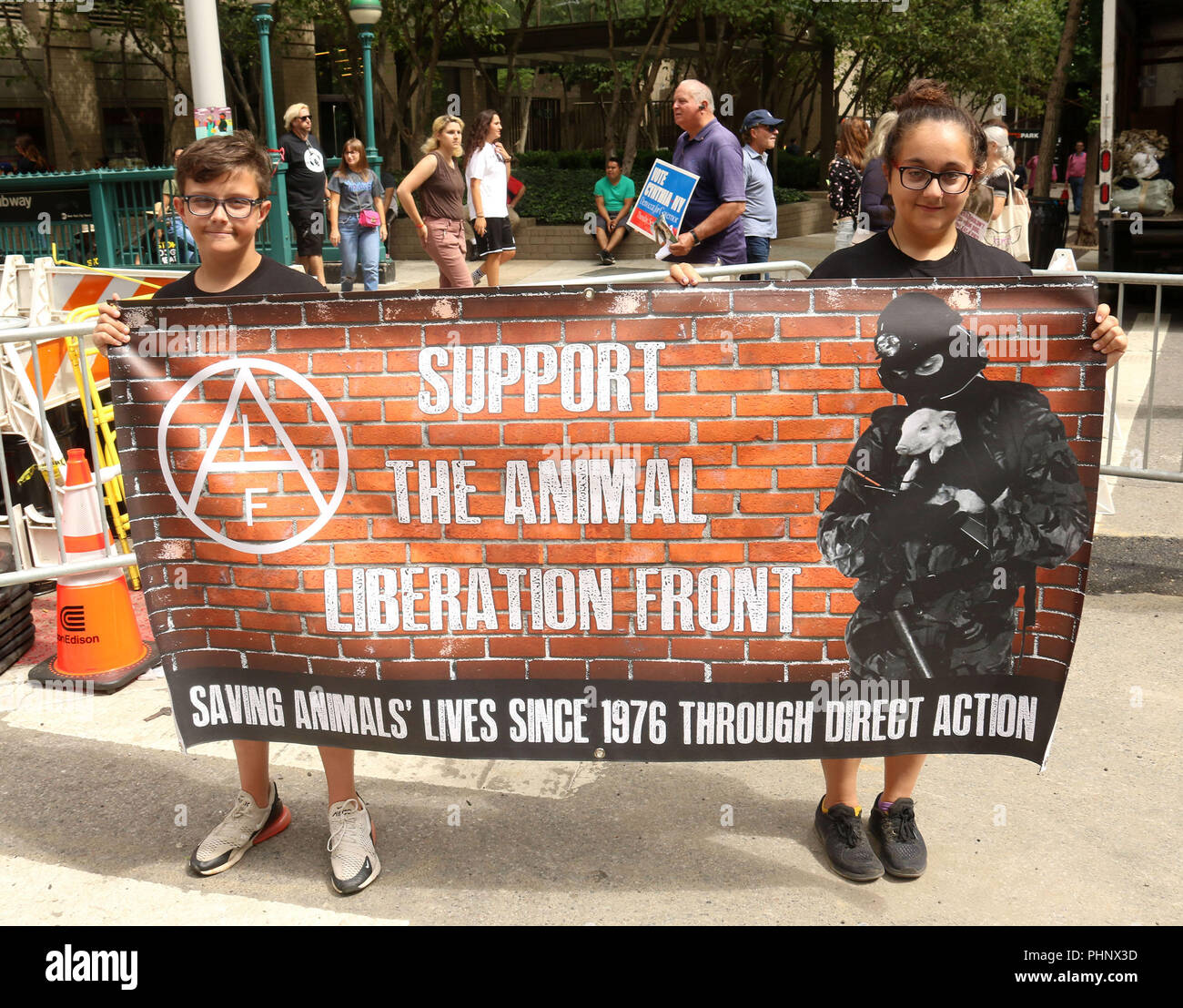 New York City, New York, USA. 1st Sep, 2018. Animal rights activists ...