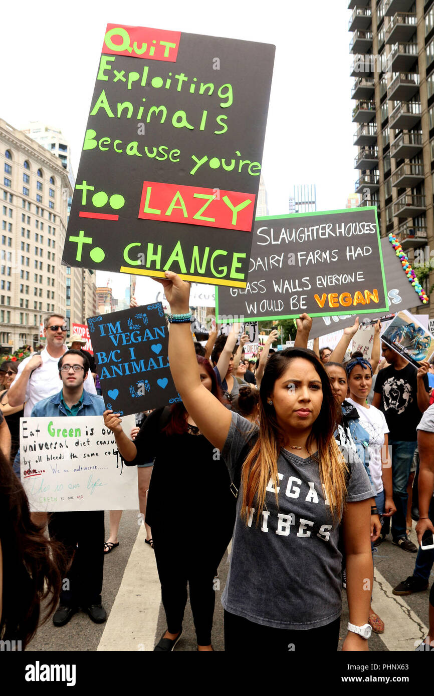 New York City, New York, USA. 1st Sep, 2018. Animal rights activists ...