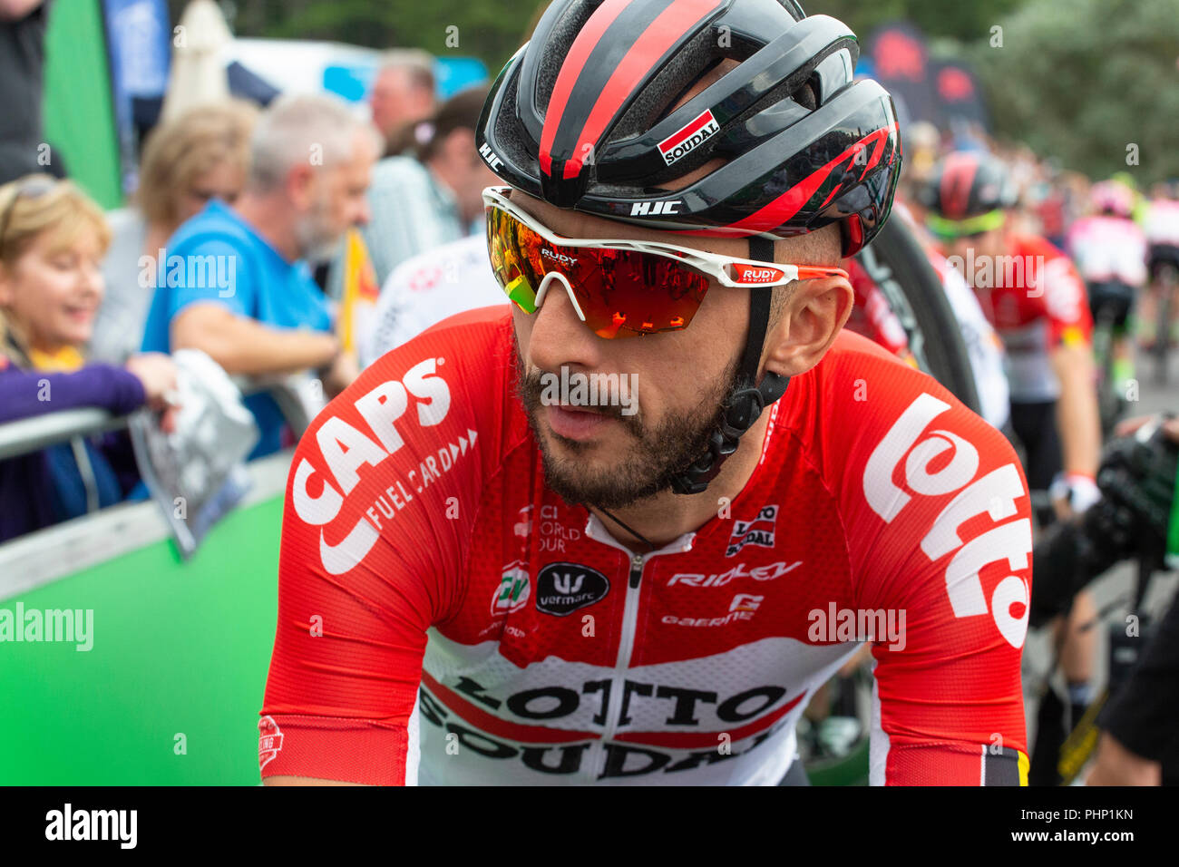 Professional cyclist Jelle Vanendert (Belgium) of the LOTTO SOUDAL team ahead of Stage 1 of the Tour of Britain cycling race starting at Pembrey Country Park. Stock Photo