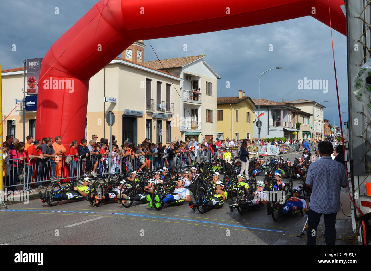 Villafranca Padovana, Italy. 2 September 2018. National handbike race inaugurated by Alex Zanardi at Villafranca Padovana, Padua, September 2, 2018 Credit: Alessandro Lollo/Alamy Live News Stock Photo