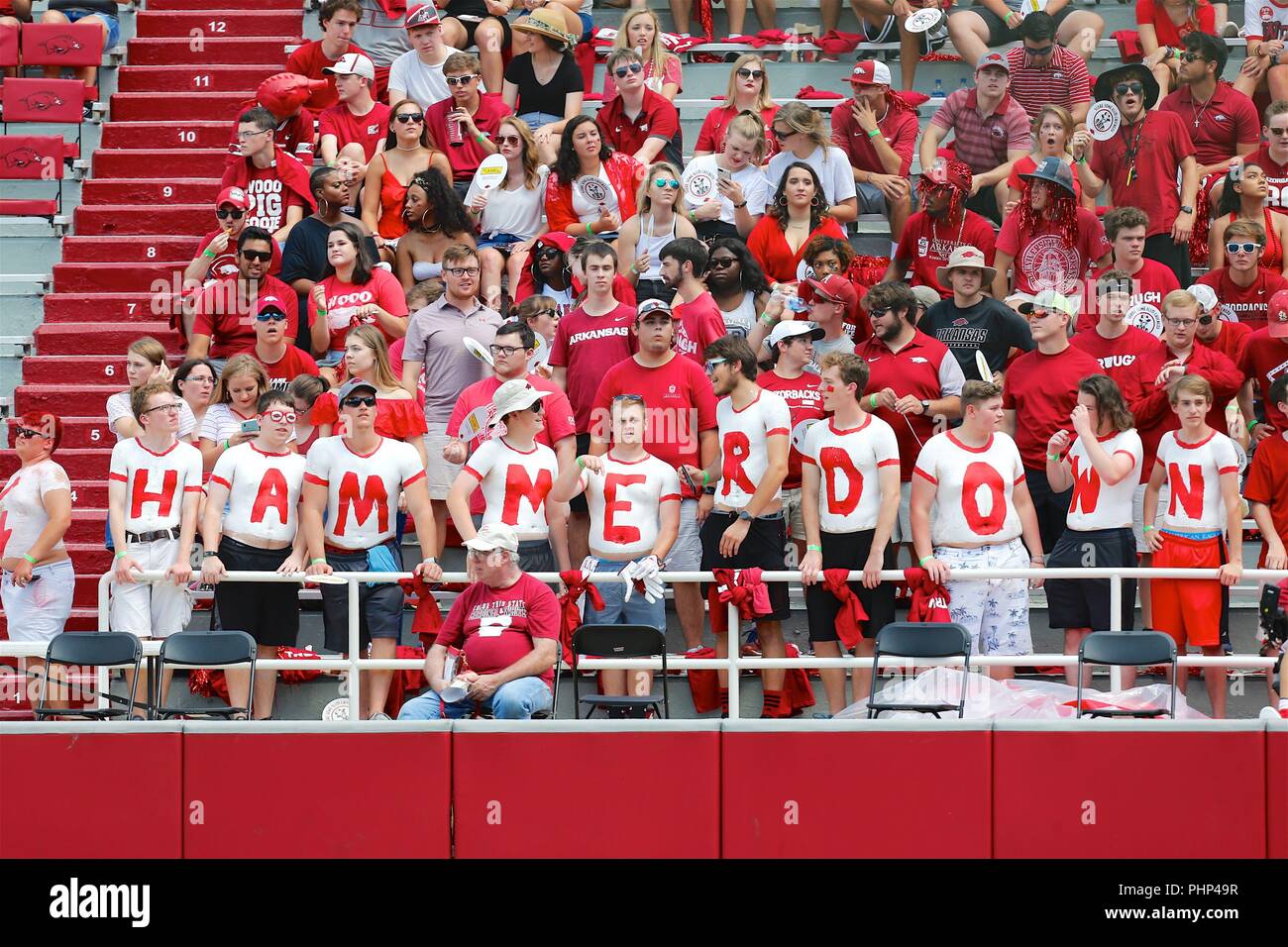 Fayetteville, USA. 1 September 2018. The Razorback student section ...