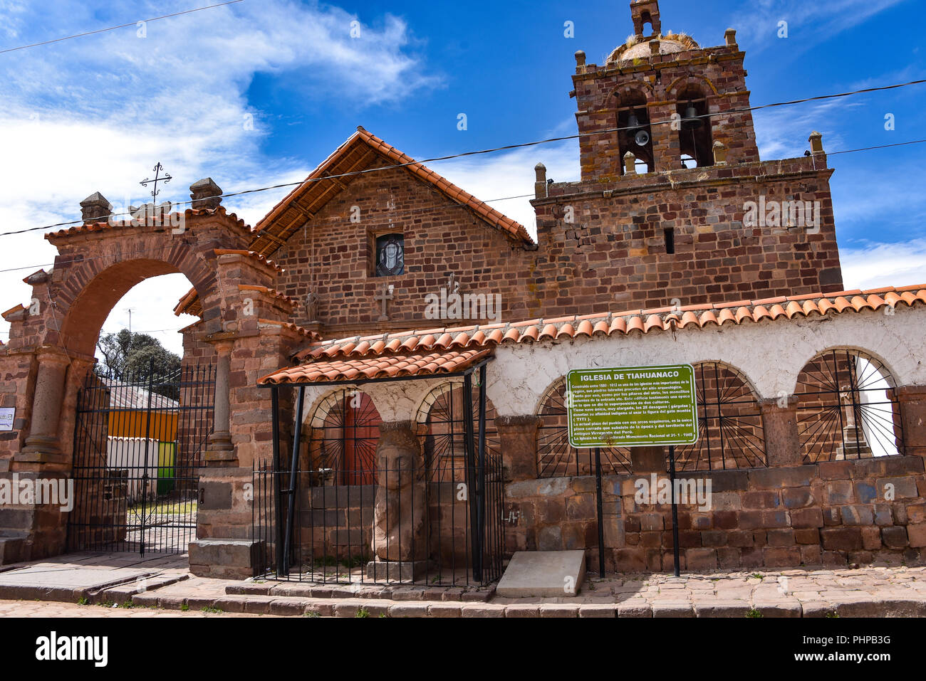 The church in the small town of Tiwanaku, locarted close to trhe archaeological site of the same name near La Paz, Bolivia Stock Photo