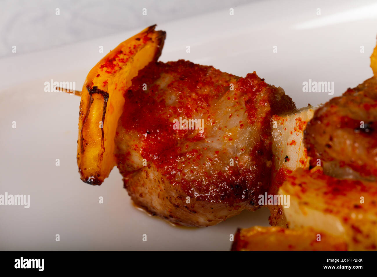 Pork skewers with vegetables Stock Photo Alamy