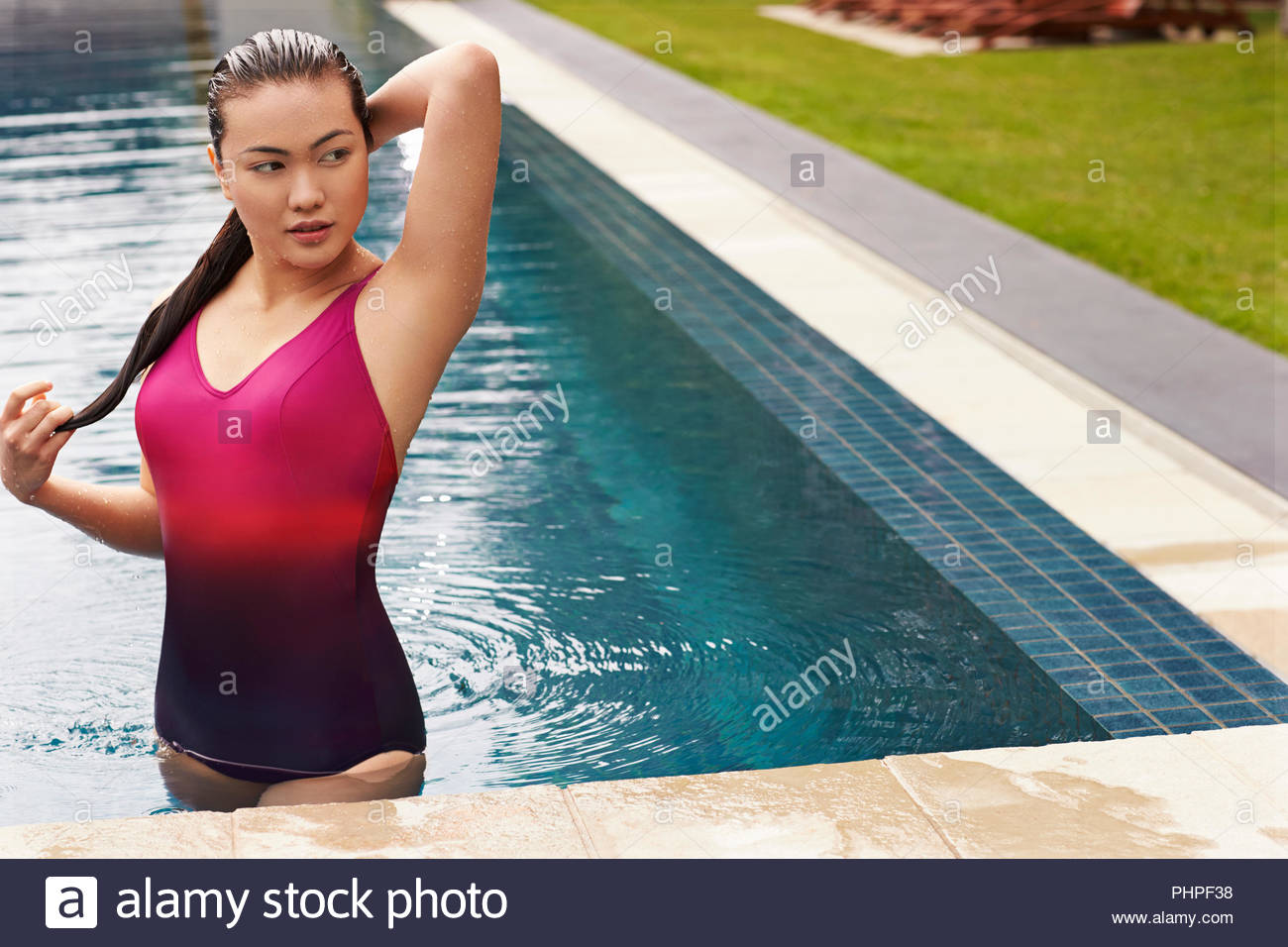Female Swimmer Wet Hair Stock Photos & Female Swimmer Wet Hair Stock