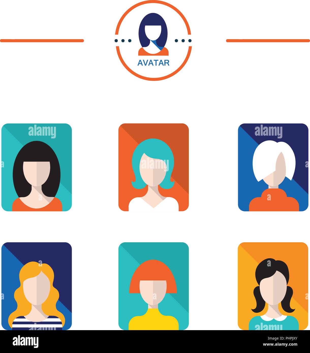 Set of avatar flat design icons. Woman and girl faces Stock Vector ...