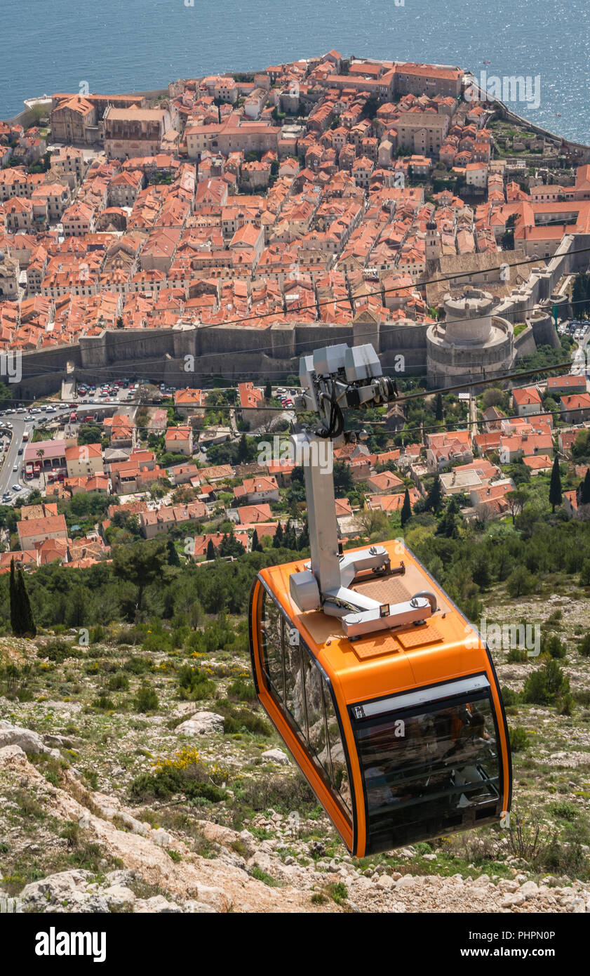 Dubrovnik cable car going up Stock Photo
